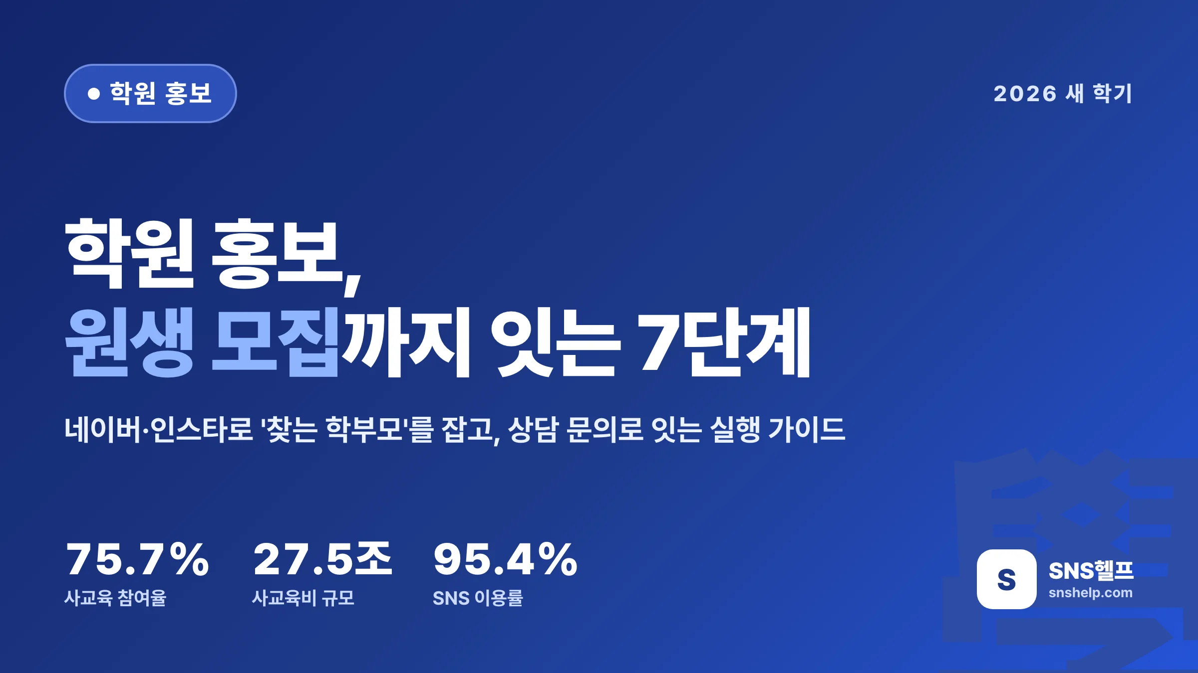 학원 홍보 방법 — 2026 새 학기 원생 모집 7단계와 인스타·블로그로 상담을 잇는 법