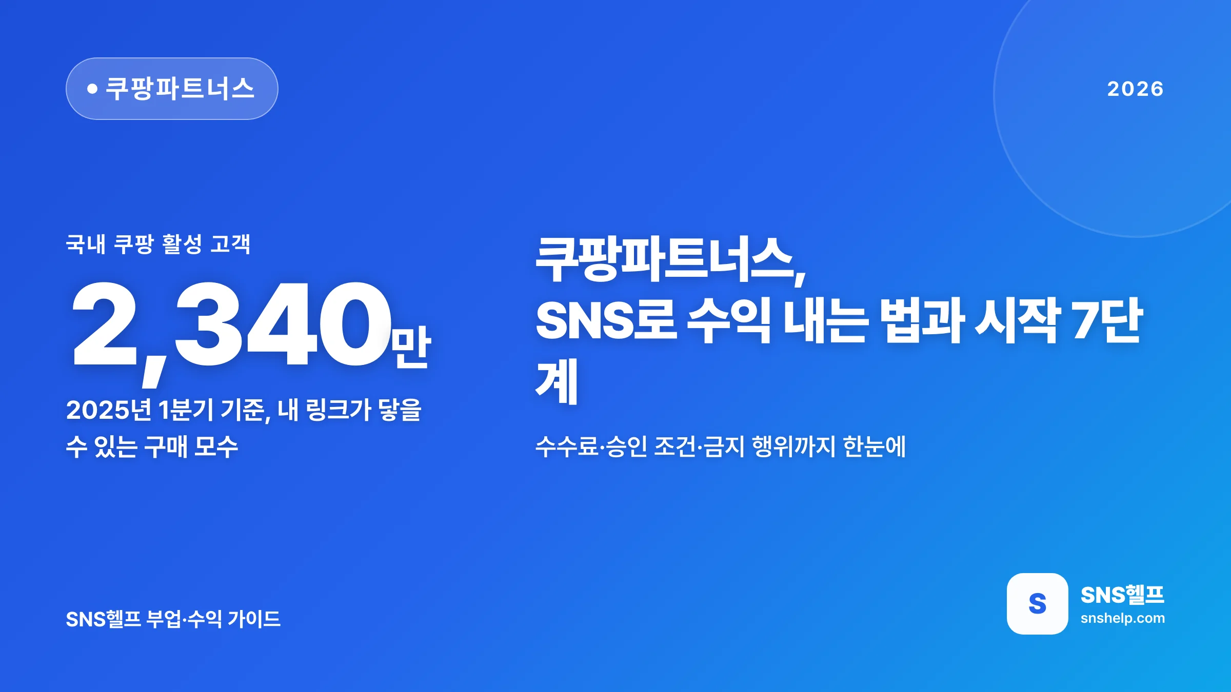 쿠팡파트너스 — 2026 SNS로 수익 내는 법과 수수료·승인·시작 7단계