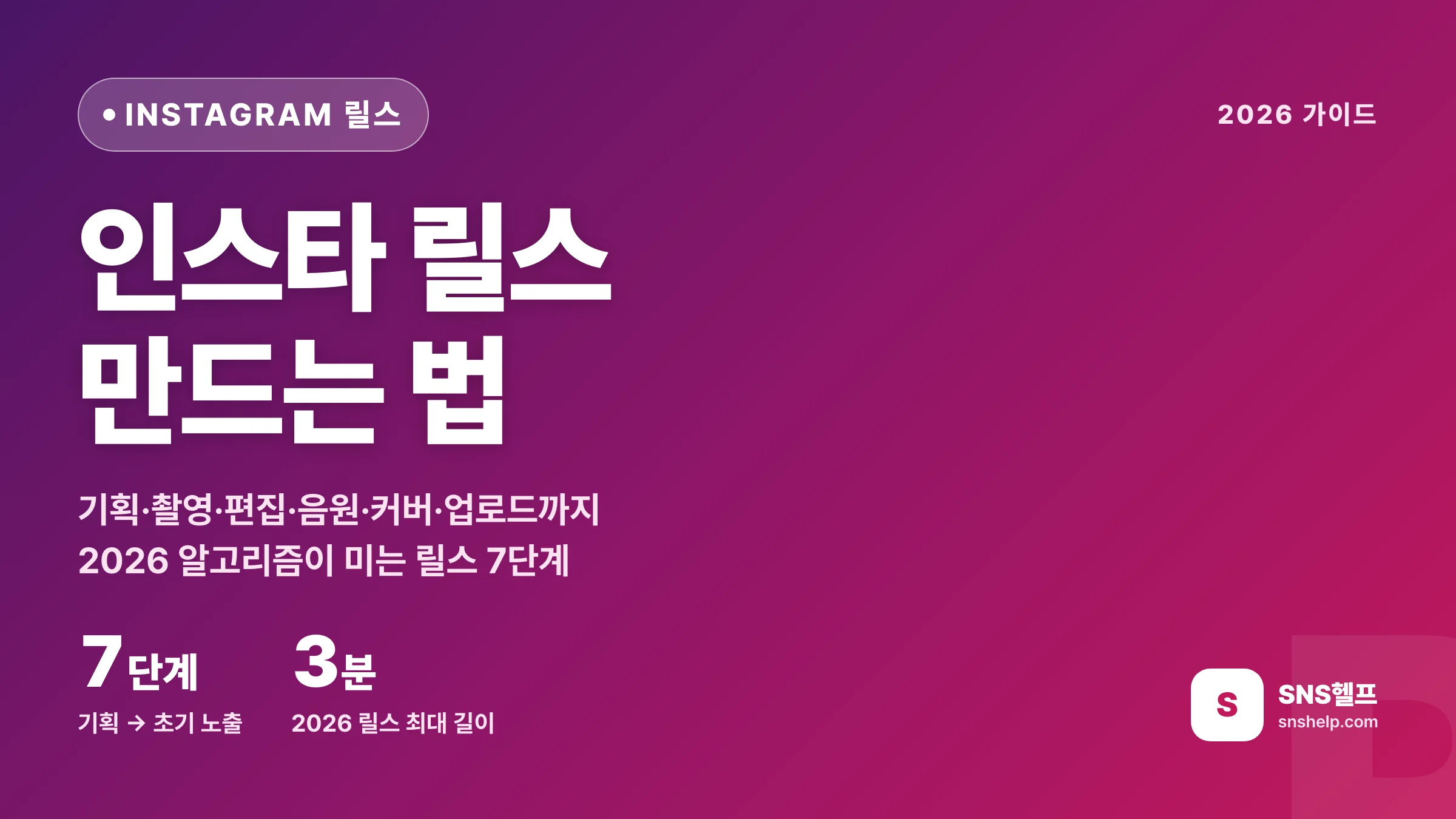 인스타 릴스 만드는 법 — 2026 알고리즘이 미는 릴스 만들기 7단계와 조회수 늘리는 법