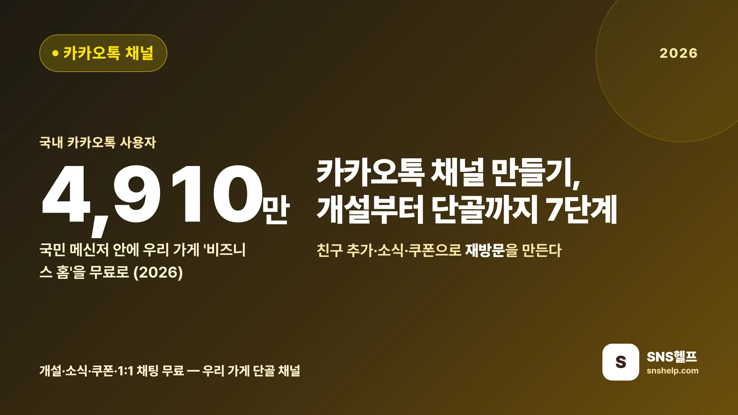 카카오톡 채널 만들기 — 2026 개설부터 단골·홍보까지 7단계 (친구 추가·소식·쿠폰)