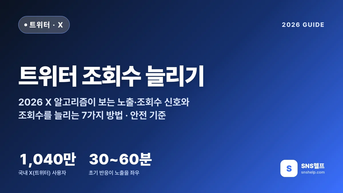 트위터 조회수 늘리기 — 2026 X 알고리즘이 보는 노출·조회수 신호와 7가지 방법, 안전 기준
