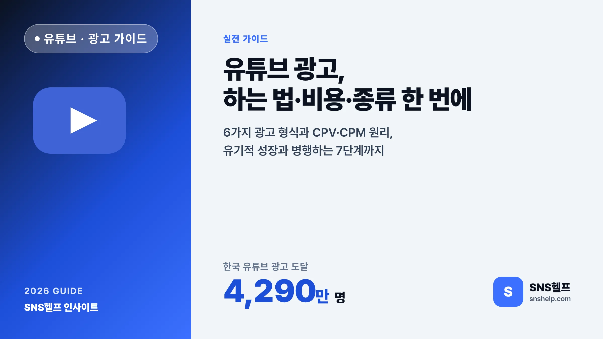 유튜브 광고 완벽 가이드 — 2026 하는 법·비용·종류와 유기적 성장 병행 7단계
