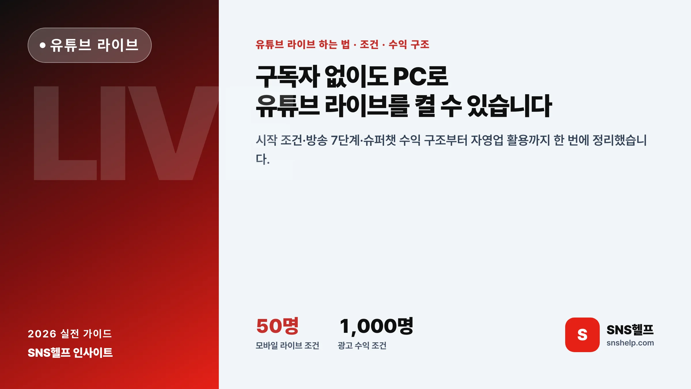 유튜브 라이브 하는 법 — 2026 시작 조건·켜는 7단계와 슈퍼챗 수익 구조, 안전 기준