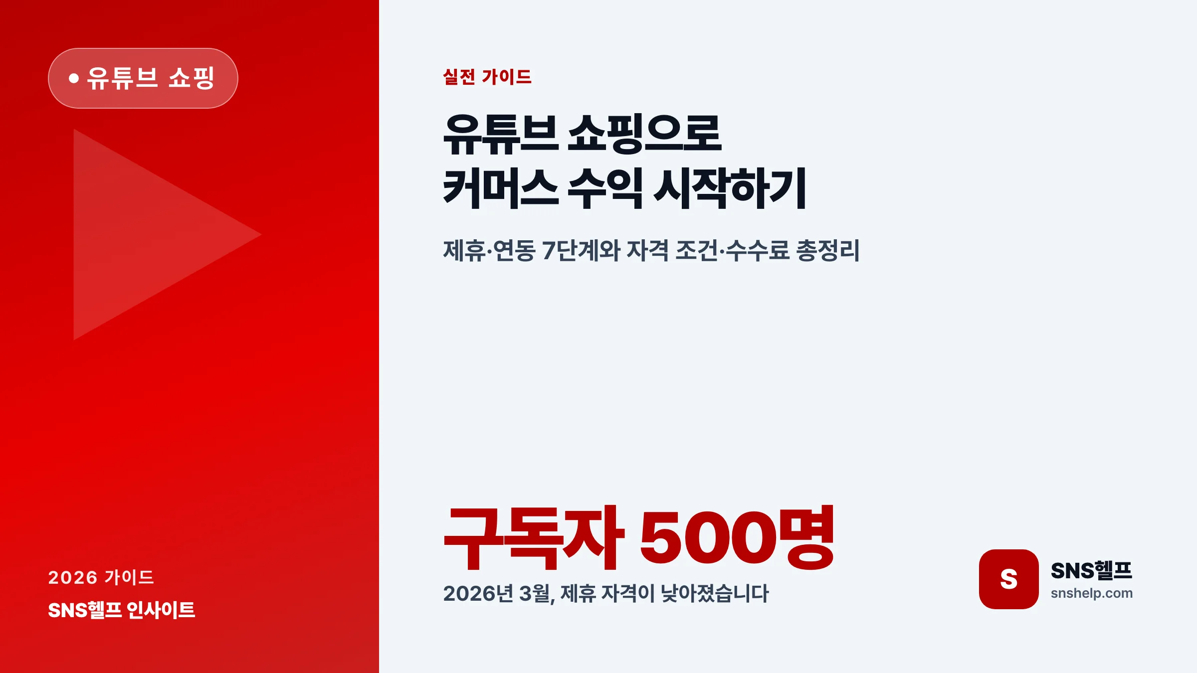유튜브 쇼핑 — 2026 제휴·연동 7단계와 자격 조건·수수료, 수익 내는 법